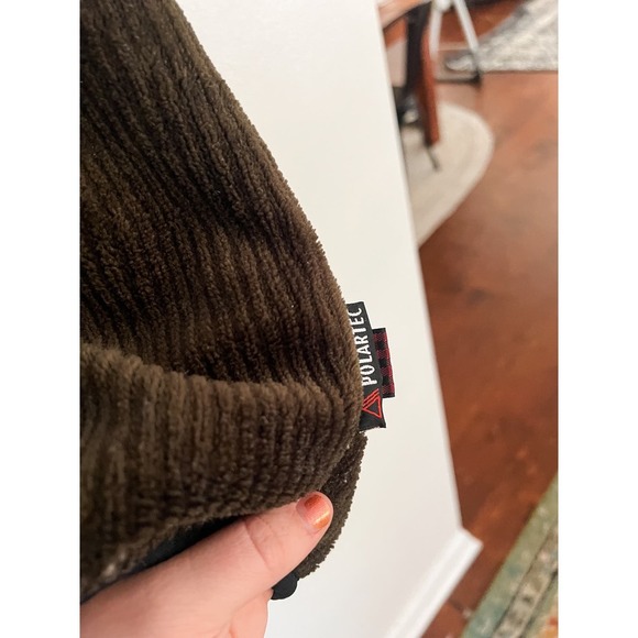 VINTAGE WOOLRICH FLEECE RIBBED CORDUROY GREEN BROWN PULLOVER MENS LARGE - Picture 4 of 8